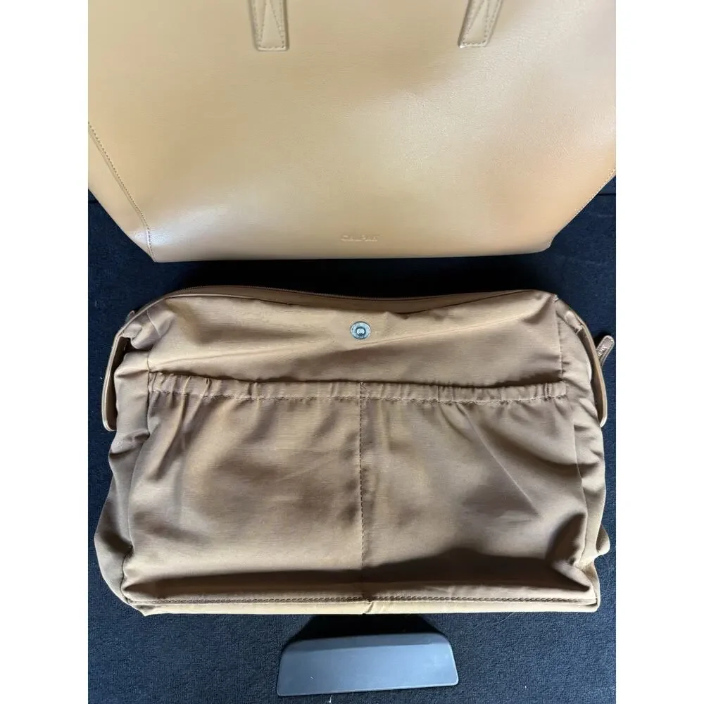 Calpak Haven Laptop Tote Bag Tan Camel Faux Leather Work Commuter w/ Insert